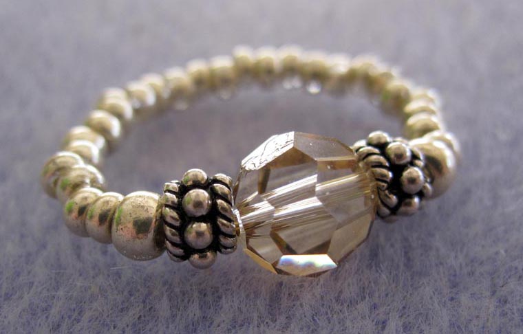 Gold Swarovski Crystal and Bali Silver Ring Gold Swarovski Crystal and Bali Silver Ring