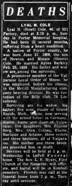 Obituary for Lyal Newton Cole Obituary for Lyal Newton Cole