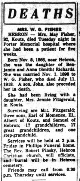 Obituary for Mrs. William Green Fisher Obituary for Mrs. William Green Fisher