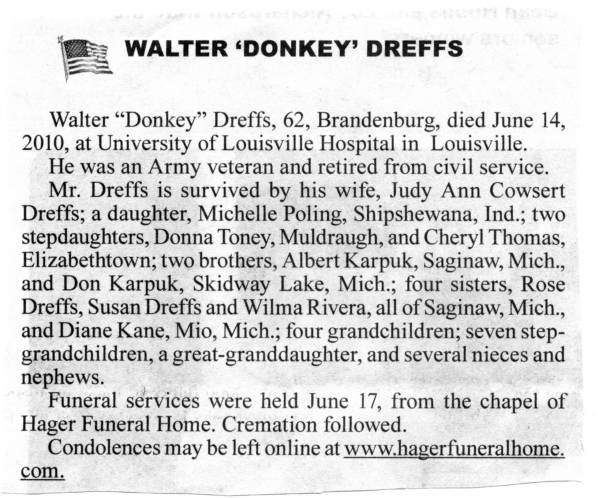 Obituary for Walter Dreffs Obituary for Walter Dreffs
