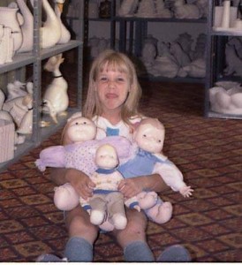 Ceramic Cabbage Patch Kids at Grandma Cole's ceramic shop in Portage, Indiana, 1985