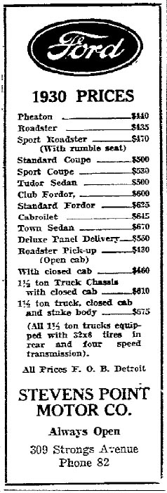 Ford 1930 Prices Ford 1930 Prices