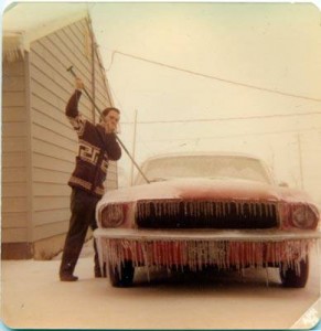 DaD uses an ice pick on the Mustang in April 1976 DaD uses an ice pick on the Mustang in April 1976