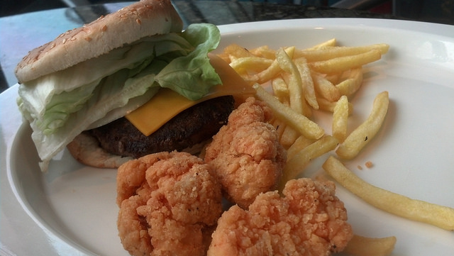Hamburger, Chicken Tenders, Fries